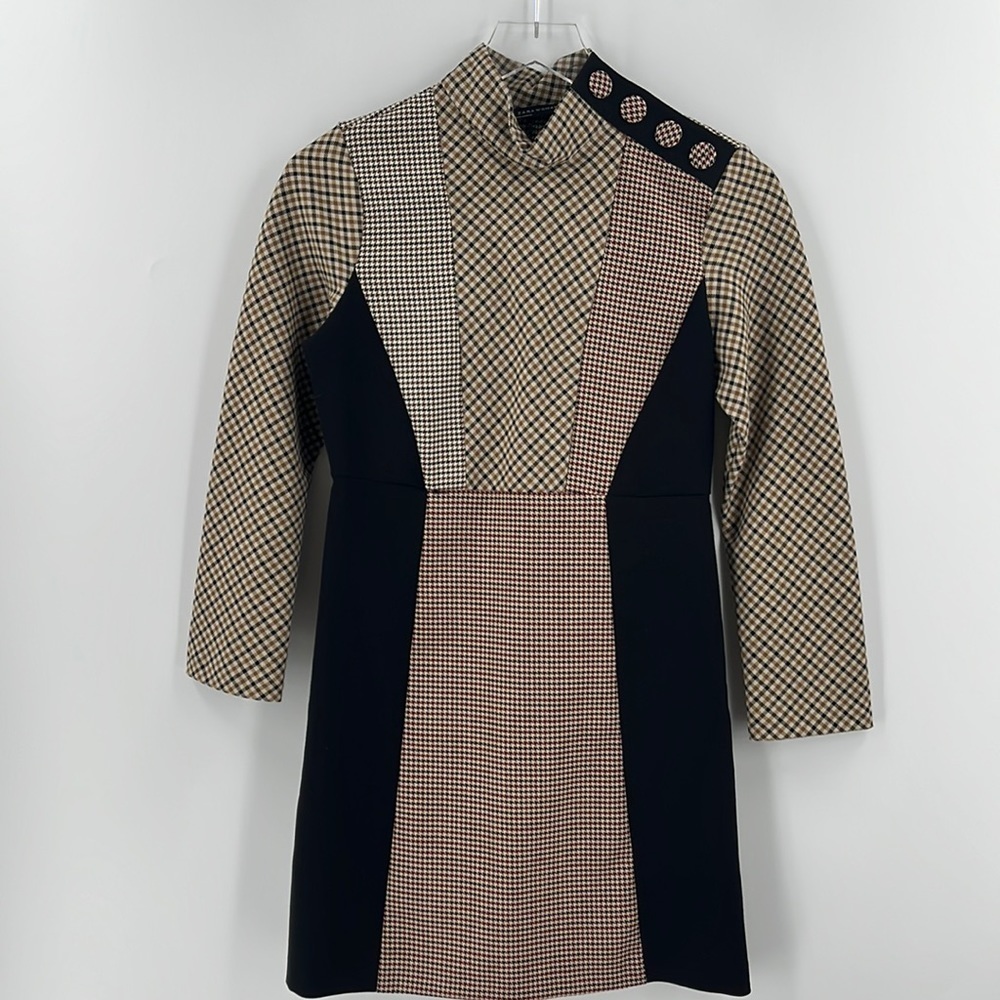Zara Checkered Mini Dress - Black and Tan